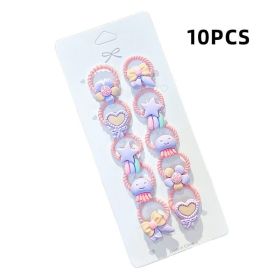 10pcs/set Girls Cartoon Nylon Scrunchie Kids Ponytail Holder Hair Bands Rubber Band Headband Fashion Hair Accessories - A- 5