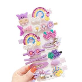 New Fashion 14 Pieces Set Children's Cute Flower Fruit Animal Candy Color Hairpin Sets - Purple