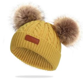 Cute Double Wool Pompom Baby Hat Children Cap Warm Autumn Winter Hats For Kids Boys Girls Knitted Warmer Beanie Caps Bonnet - Yellow - 0-3 Years