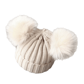 Cute Pompom Baby Hat Warm Winter Knitted Kids Baby Girl Boy Beanie Cap Solid Outdoor Infant Toddler Children Hat Bonnet - Beige - 1-3 Years