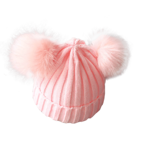 Cute Pompom Baby Hat Warm Winter Knitted Kids Baby Girl Boy Beanie Cap Solid Outdoor Infant Toddler Children Hat Bonnet - Pink - 1-3 Years