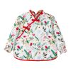 Chinese Style Baby Eating Bibs Inner Waterproof Kids Apron Girls Long Sleeve Painting Eating Smock,Green Red Leaves - Default