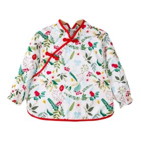 Chinese Style Baby Eating Bibs Inner Waterproof Kids Apron Girls Long Sleeve Painting Eating Smock,Green Red Leaves - Default