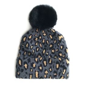 Leopard Print Baby Infant Beanie Knit Warm Winter POM Skull Cap Hat - gray