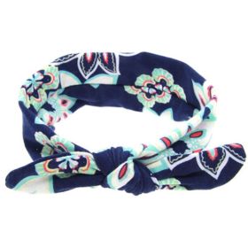 Baby Girl Headbands Bohemian Floral Style Vintage Flower Printed Elastic Head Wrap Twisted Hair Accessories - blue