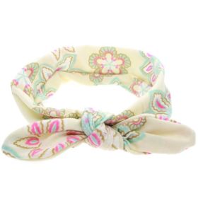 Baby Girl Headbands Bohemian Floral Style Vintage Flower Printed Elastic Head Wrap Twisted Hair Accessories - yellow