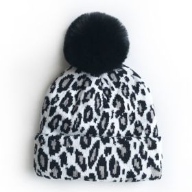 Leopard Print Baby Infant Beanie Knit Warm Winter POM Skull Cap Hat - white