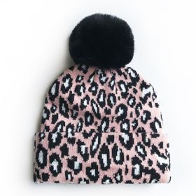 Leopard Print Baby Infant Beanie Knit Warm Winter POM Skull Cap Hat - pink
