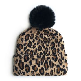 Leopard Print Baby Infant Beanie Knit Warm Winter POM Skull Cap Hat - brown
