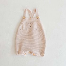 Baby Girl Hollow Carved Heart Graphic Solid Color Knitted Sleeveless Jumpsuit - 73 (6-9M) - Pink