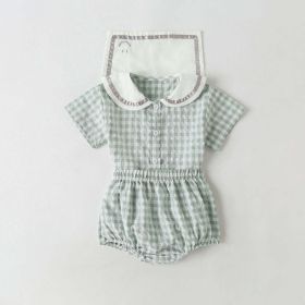 Baby Girl 1pcs Plaid Pattern Contrast Tape Lapel Design Combo Shorts Sets - 80 (9-12M) - Green