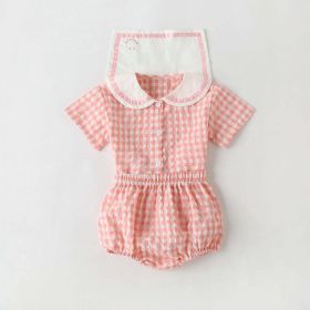 Baby Girl 1pcs Plaid Pattern Contrast Tape Lapel Design Combo Shorts Sets - 66 (3-6M) - Pink