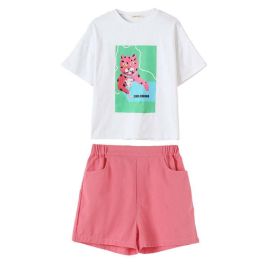 Baby Girl Animal Print T-Shirt Combo Denim Shorts 2-Pieces Sets - 130 (7-8Y) - White