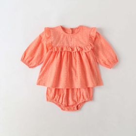 Baby Girl Solid Color Frill Trim Design Long-Sleeve Tops Combo Triangle Shorts Sets - 73 (6-9M) - Pink