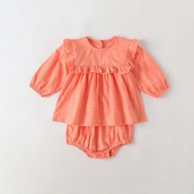 Baby Girl Solid Color Frill Trim Design Long-Sleeve Tops Combo Triangle Shorts Sets - 90 (12-24M) - Pink