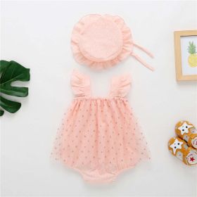 Baby Girl 1pcs Solid Color Heart Graphic Mesh Overlay Sleeveless Dress & Hat - 66 (3-6M) - Pink