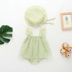 Baby Girl 1pcs Solid Color Heart Graphic Mesh Overlay Sleeveless Dress & Hat - 66 (3-6M) - Green