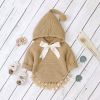 Baby Girl 1pcs Solid Color Big Bow Tie Patched Design Shawl Kniited Hoodies With Hat - 80 (9-12M) - Brown