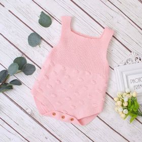 Baby Girl 1pcs Round Point Patched Design Sleeveless Knitted Onesies Bodysuit - 90 (12-24M) - Pink