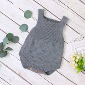 Baby Girl 1pcs Round Point Patched Design Sleeveless Knitted Onesies Bodysuit - 100 (2-3Y) - Grey