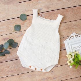 Baby Girl 1pcs Round Point Patched Design Sleeveless Knitted Onesies Bodysuit - 100 (2-3Y) - White