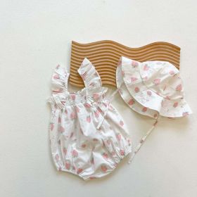 Baby Girl Floral Print Ruffle Design Sleeveless Crotch Onesies Bodysuit - 66 (3-6M) - Pink