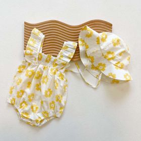 Baby Girl Floral Print Ruffle Design Sleeveless Crotch Onesies Bodysuit - 66 (3-6M) - Yellow