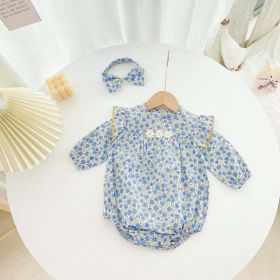 Baby Girl 1pcs Ditsy Flower Pattern Frill Trim Design Onesies - 73 (6-9M) - Blue