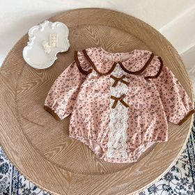 Baby Girl 1pcs Flower Pattern Bow Mesh Patches Design Bodysuit - 73 (6-9M) - Pink