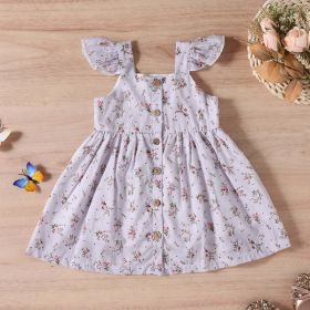 Baby Girl Ditsy Floral Print Butoon Front Butterfly Sleeve Dress - 80 (9-12M) - Purple