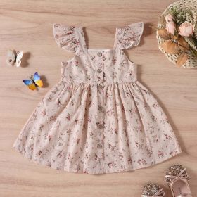 Baby Girl Ditsy Floral Print Butoon Front Butterfly Sleeve Dress - 90 (12-24M) - Pink