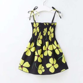 Baby Girl Flower & Fruit Graphic Shirred Design Sling Dress - 120 (5-7Y) - Khaki