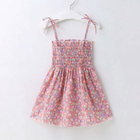 Baby Girl Flower & Fruit Graphic Shirred Design Sling Dress - 130 (7-8Y) - Pink