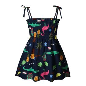 Baby Girl Flower & Fruit Graphic Shirred Design Sling Dress - 100 (2-3Y) - Black