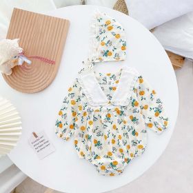 Baby Girl 1pcs Flower Graphic Lapel Design Triangle Onesies - 73 (6-9M) - Yellow