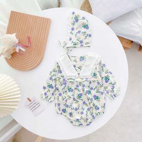 Baby Girl 1pcs Flower Graphic Lapel Design Triangle Onesies - 90 (12-24M) - Blue