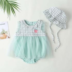 Baby Girl 1pcs Plaid Graphic Strawberry Embroidery Mesh Overlay Floral Neck Dress - 73 (6-9M) - Green