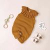 Baby Girl 1pcs Ruffle Neck Solid Color Sleeveless Crotch Design Knitted Rompers - 73 (6-9M) - Coffee