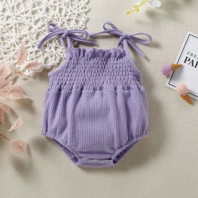 Baby Girl 1pcs Solid Colid Waffle Knitted Fabric Belted Sleeveless Onesies - 90 (12-24M) - Purple