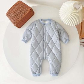 Baby Solid Color Quilted Long Sleeve Thickened Cotton Jumpsuit - 90 (12-24M) - Blue