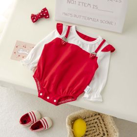 Baby Girl Fruit Patched Design Sweet Princess Bodysuit Onesies - 73 (6-9M) - Red