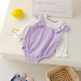 Baby Girl Fruit Patched Design Sweet Princess Bodysuit Onesies - 66 (3-6M) - Purple