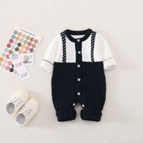 Baby 1pcs Long Sleeve Single Breasted Design Romper In Autumn - 66 (3-6M) - Black