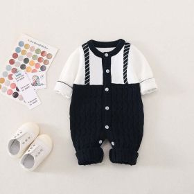 Baby 1pcs Long Sleeve Single Breasted Design Romper In Autumn - 73 (6-9M) - Black