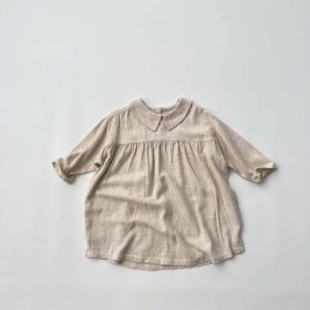 Baby Solid Color Doll Neck Long Sleeve Vintage Style Dress - 90 (12-24M) - Apricot