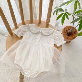 Baby Girl Solid Color Mesh Patched Design Summer Onesies Dress - 90 (12-24M) - White