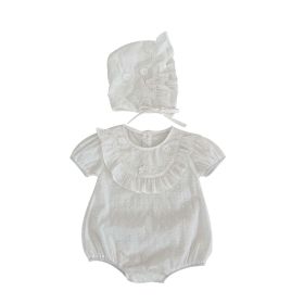 Baby Solid Color Flower Patched Design Onesies With Hat - 80 (9-12M) - White