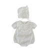 Baby Solid Color Flower Patched Design Onesies With Hat - 66 (3-6M) - White