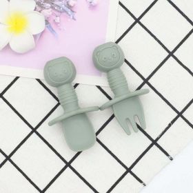 Baby Bear Pattern Complementary Food Training Lovely Silicone Spoon Fork Sets - Average Size (0-8Y) - Green