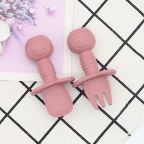 Baby Bear Pattern Complementary Food Training Lovely Silicone Spoon Fork Sets - Average Size (0-8Y) - Pink